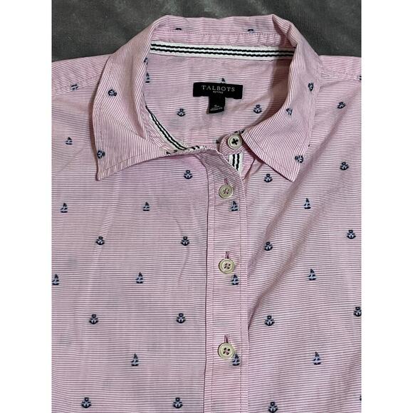 Talbots SZ Small Petite Pink Long Sleeve‎ Button Up Dress Shirt Striped Nautical - Picture 3 of 8